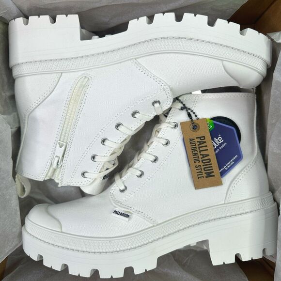 Palladium Pallabase Twill Round Toe Lace-Up Boots - Size 8 - Star White - Picture 11 of 12